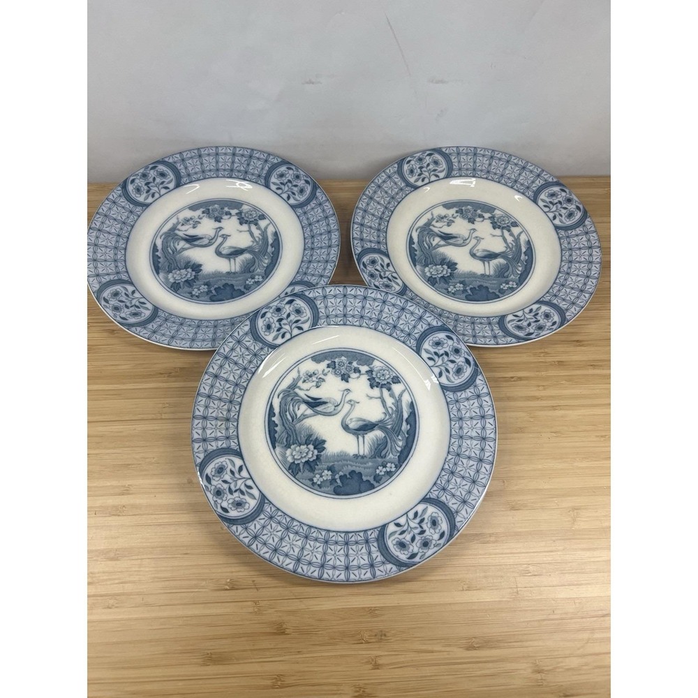 Johnson Bros Mongolia Blue White 9" Salad / Luncheon Plates Set of 3 England Vtg